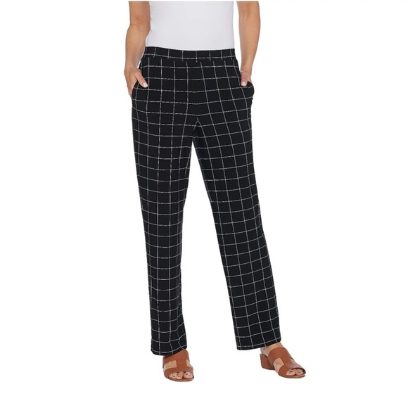 Susan Graver Black Grid Print Liquid Knit Pants - Picture 1 of 7
